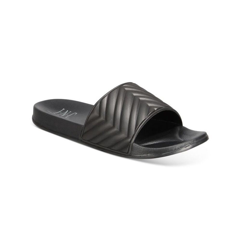 INC Mens Black Quilted Xander Open Toe Slip On Slide Sandals Shoes 8 M